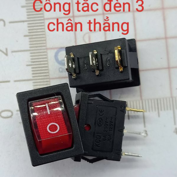 Công tắc nguồn KCD1 6A/250V 3 chân thẳng có đèn