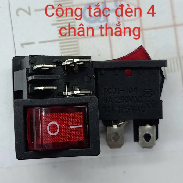 Công tắc nguồn KCD1-104 6A/250V 4 chân thẳng có đèn