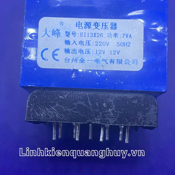 Biến áp 220V 7VA-12V kép,9 chân hàn PCB kt 41*26mm
