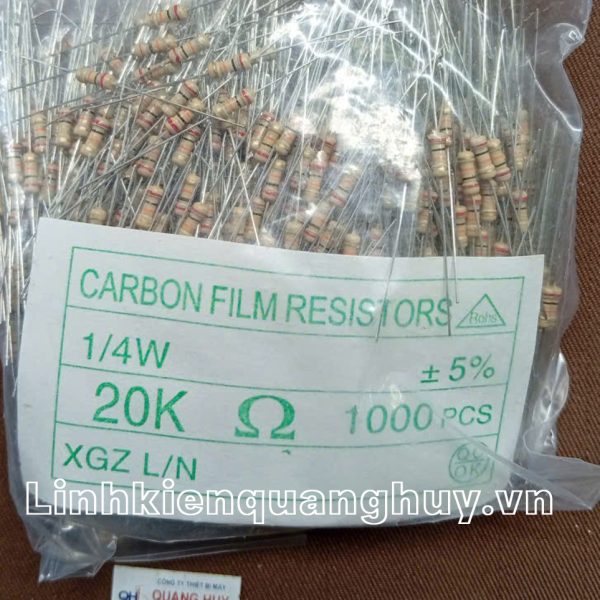 Điện Trở Vạch - Điện Trở Cắm 1/4W 20K 5% (50c)