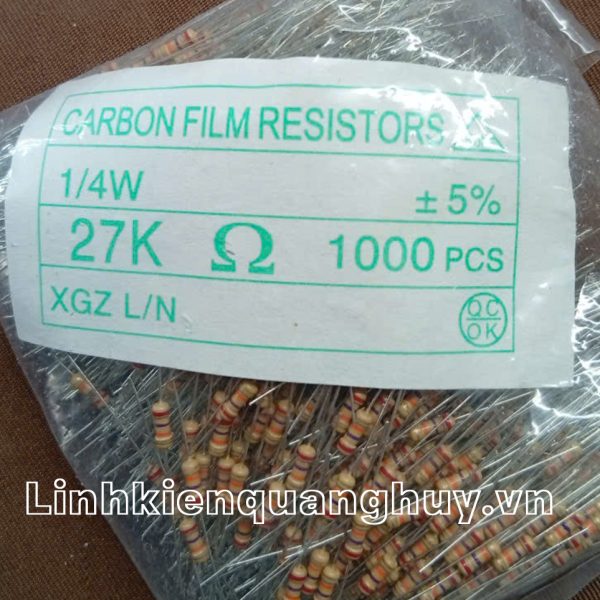 Điện trở vạch - Điện trở cắm 1/4W27K (10c)