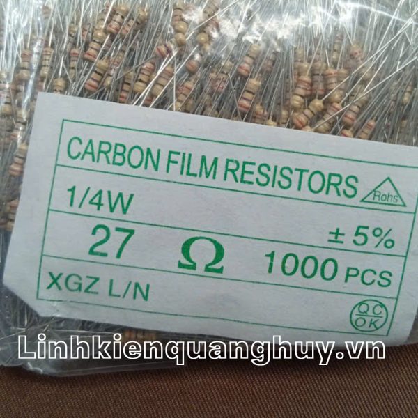 Điện trở vạch - Điện trở cắm 1/4W27R (10c)