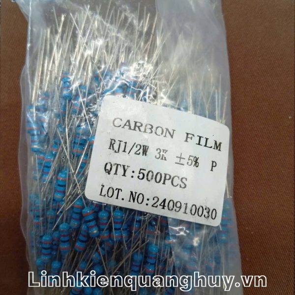 Điện trở vạch 1/2W 3K 5% (10c)