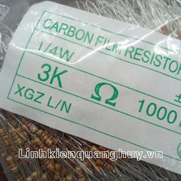 Điện trở vạch 1/4W 3K 5% (50c)