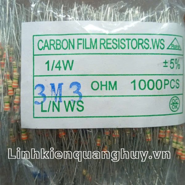 Điện trở vạch 1/4W 3M3 5% (50c)