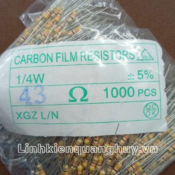 Điện trở vạch - Điện trở cắm 1/4W43R (10c)