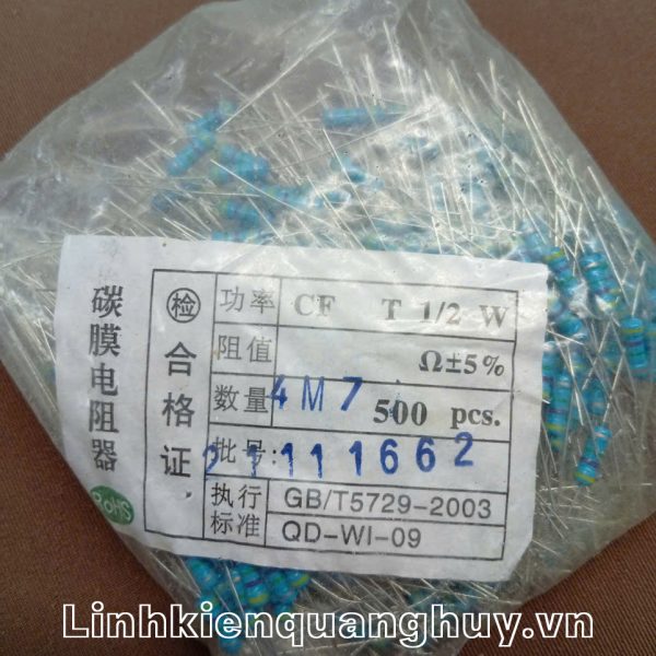 Điện trở vạch 1/2W 4M7 5% (10c)