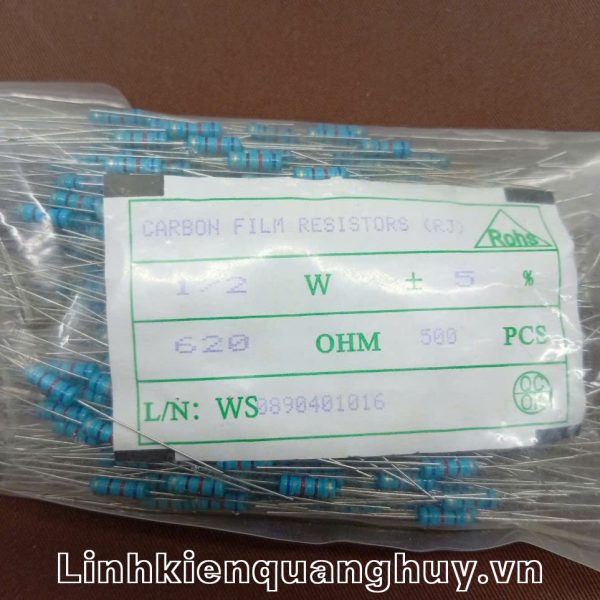 Điện trở vạch- Điện trở cắm 1/2W 5% 620R (10c)