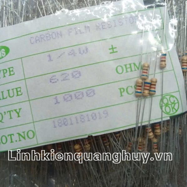 Điện trở vạch- Điện trở cắm 1/4W 5% 620R (50c)
