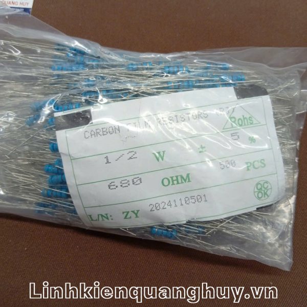 Điện trở vạch- Điện trở cắm 1/2W 5% 680R (10c)