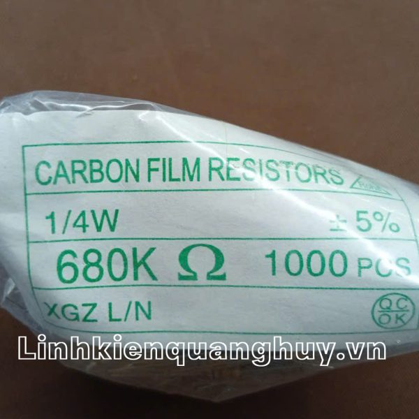 Điện trở vạch- Điện trở cắm 1/4W 5% 680K (50c)