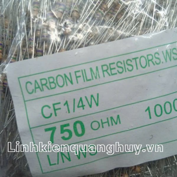 Điện trở vạch- Điện trở cắm 1/4W 5% 750R (50c)
