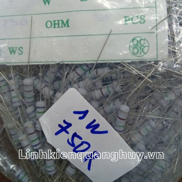 Điện trở vạch- Điện trở cắm 1W 5% 750R (10c)
