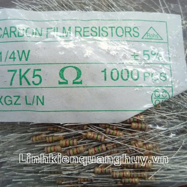 Điện trở vạch 1/4W 7K5 5% (50c)