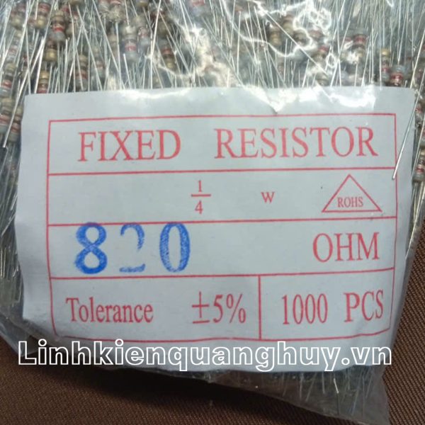 Điện trở vạch- Điện trở cắm 1/4W 5% 820R (50c)
