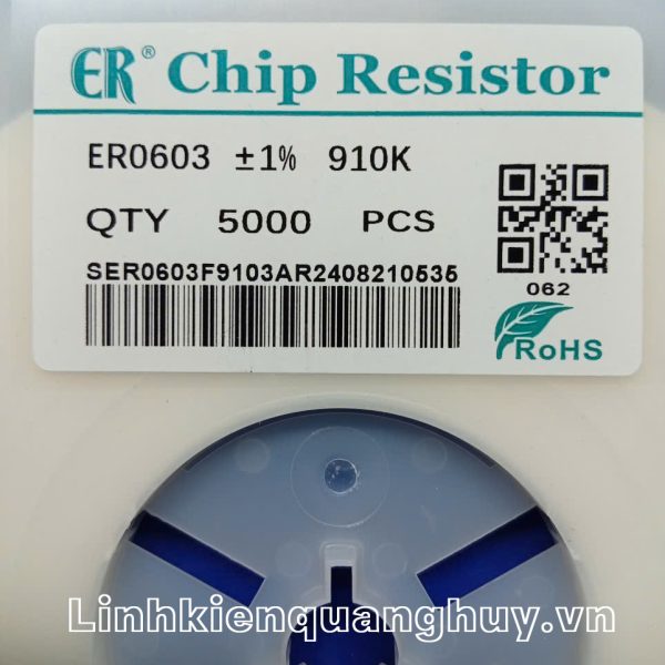 Điện trở dán 0603 910K 1% (50c)
