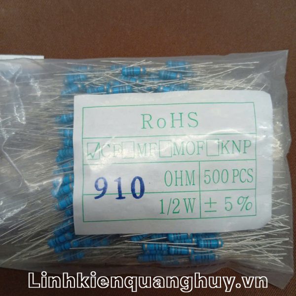 Điện trở vạch- Điện trở cắm 1/2W 5% 910R (10c)