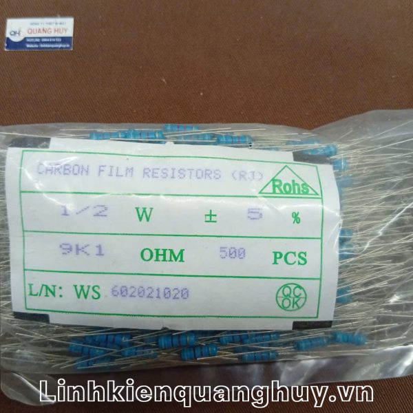 Điện trở vạch 1/2W 9K1 5% (10c)