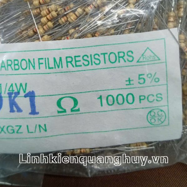 Điện trở vạch 1/4W 9K1 5% (50c)