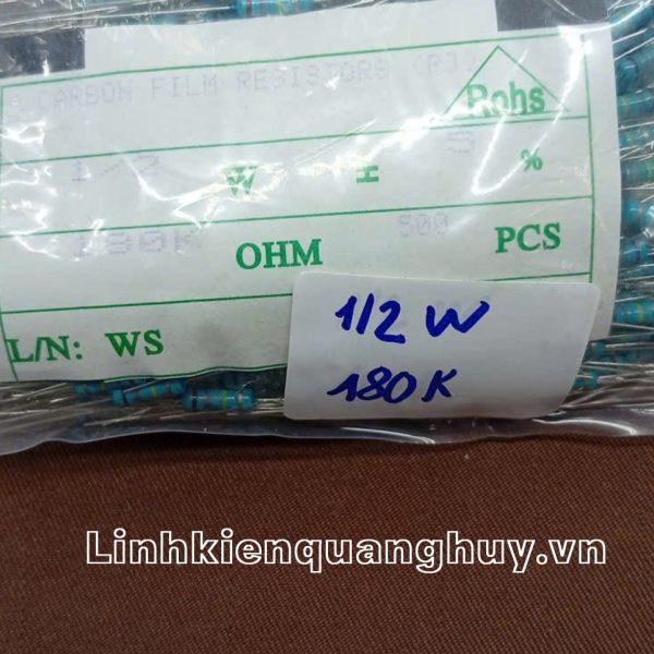 Điện trở vạch - Điện trở cắm 1/2W 180K (10c)