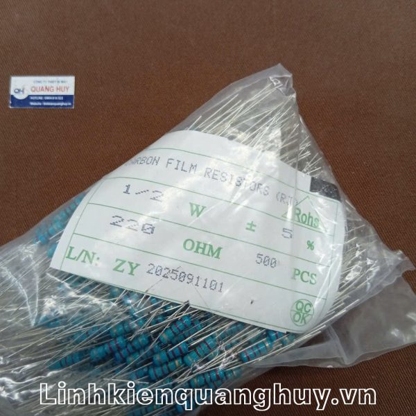 Điện trở vạch - Điện trở cắm 1/2W 220R (10c)