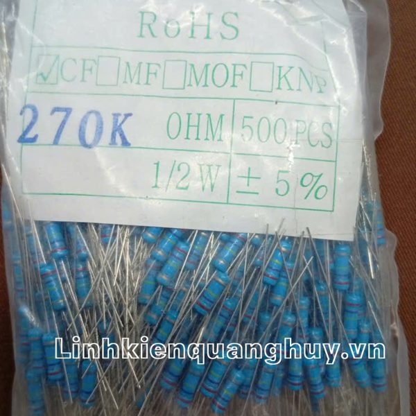 Điện trở vạch - Điện trở cắm 1/2W 270K (10c)